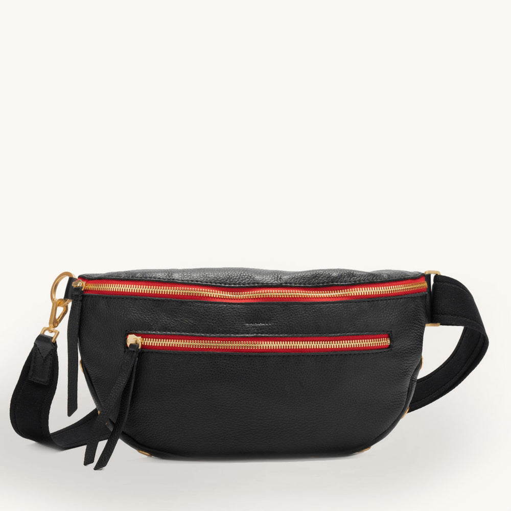 Hammitt | Women's Charles Crossbody Lrg - Black / Brushed Gold Red Zip