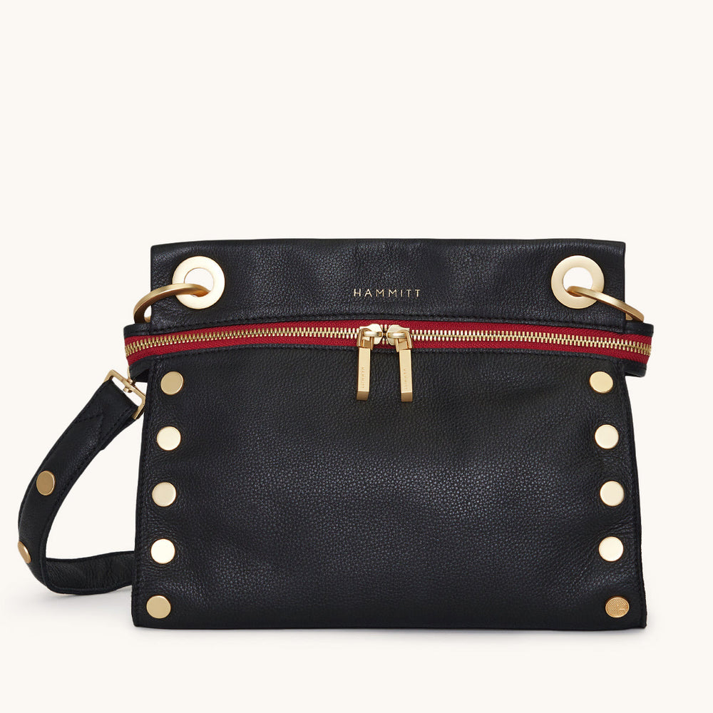 Hammitt | Women's Tony Signature Med - Black / Brushed Gold Red Zip