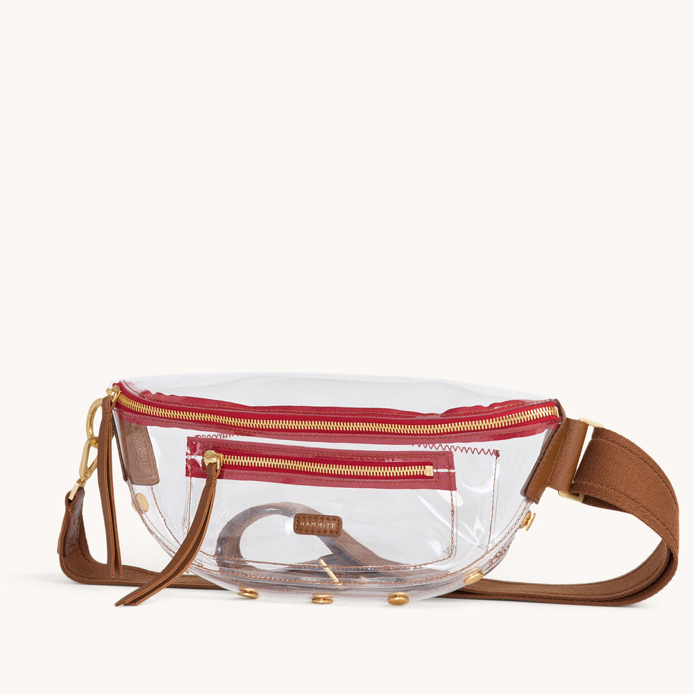 Hammitt | Women's Charles Crossbody Med - Clear Mahogany Pebble / Brushed Gold Red Zip