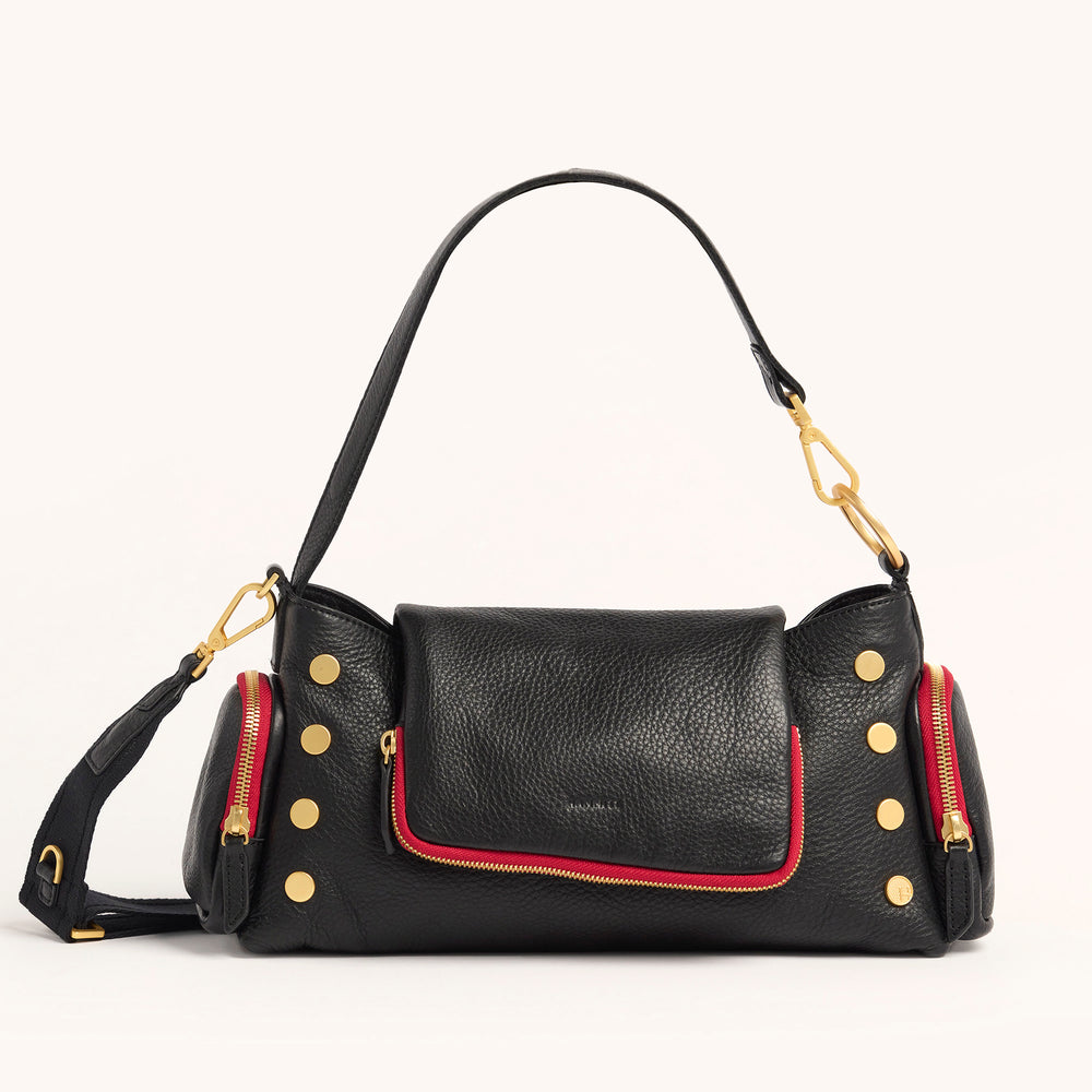 Hammitt | Women's Vip Satchel - Cargo Black / Brushed Gold Red Zip