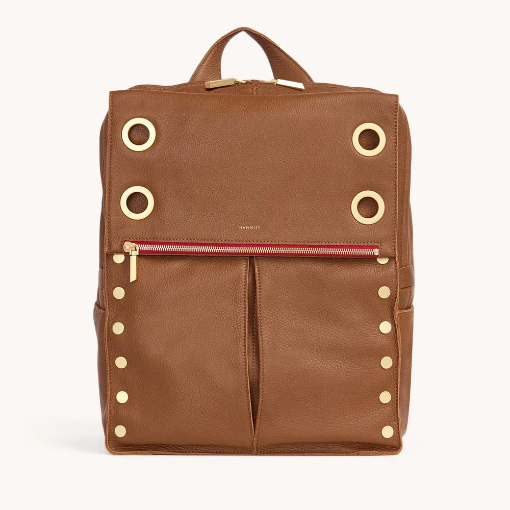Hammitt | Women's Montana Backpack - Mahogany Pebble / Brushed Gold Red Zip