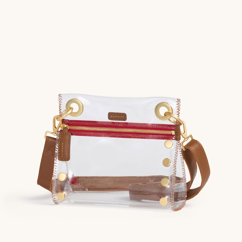 Hammitt | Women's Tony Clear Sml - Mahogany Pebble / Brushed Gold Red Zip