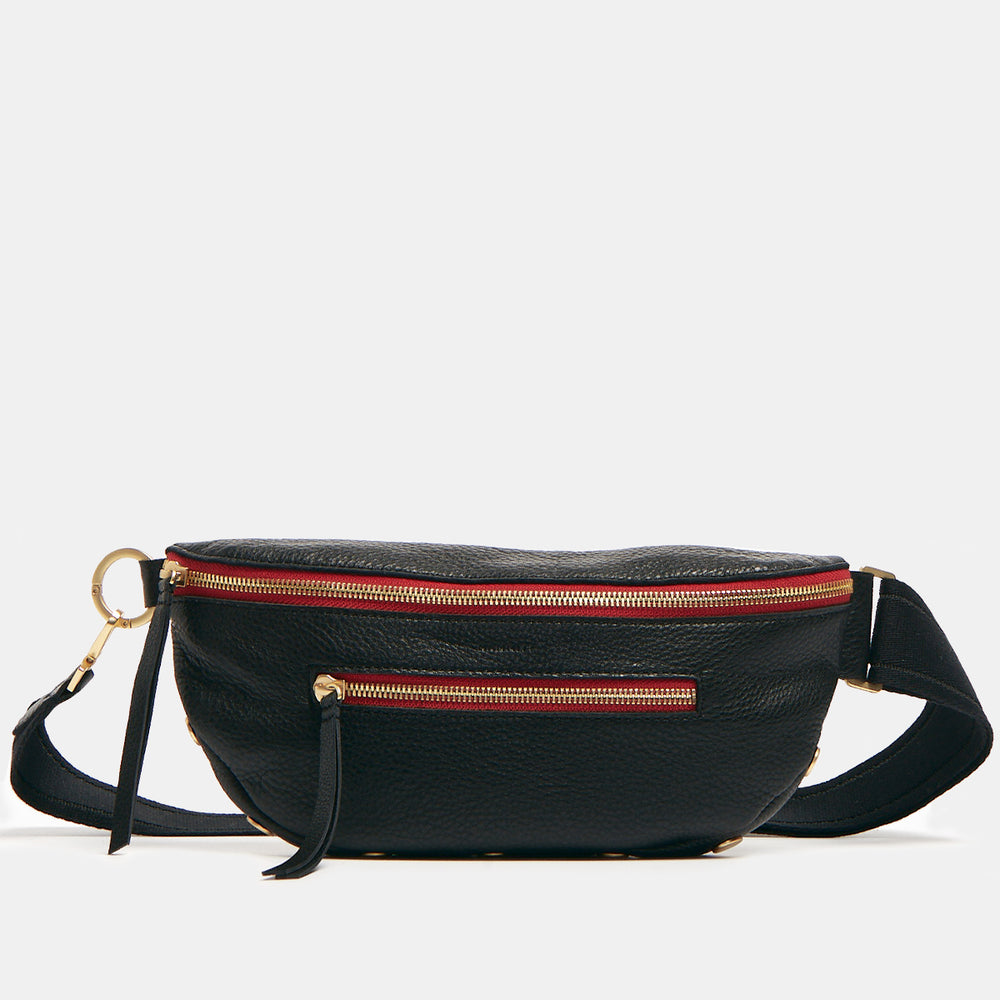 Hammitt | Women's Charles Crossbody | Short Strap | Med - Black / Brushed Gold Red Zip