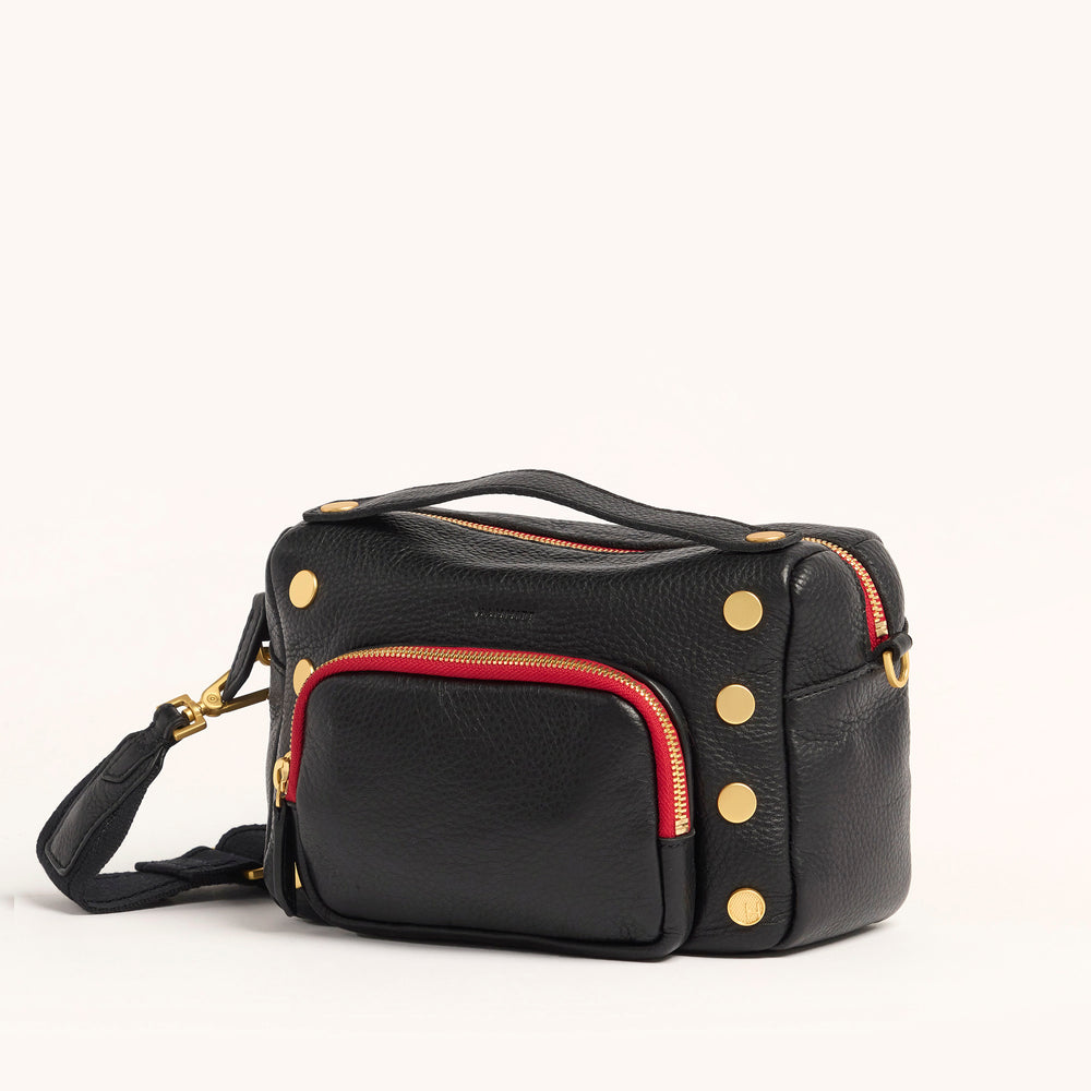 Hammitt | Women's Evan Crossbody Sml - Cargo Black / Brushed Gold Red Zip