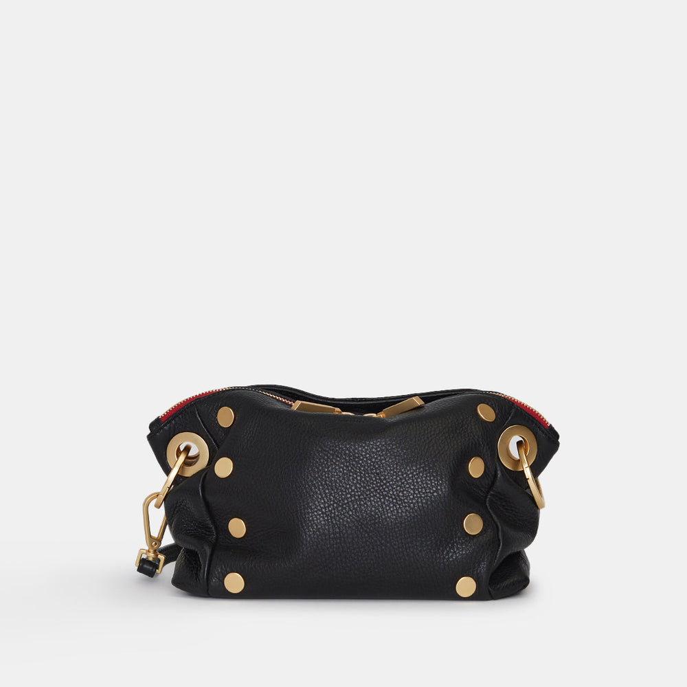 Hammitt | Women's Daniel Crossbody Clutch - Black / Brushed Gold Red Zip
