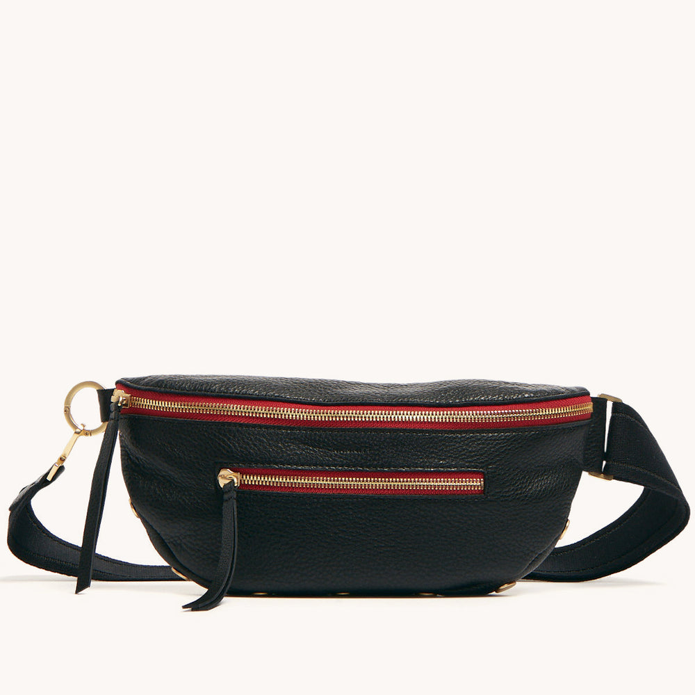 Hammitt | Women's Charles Crossbody Med - Black / Brushed Gold Red Zip