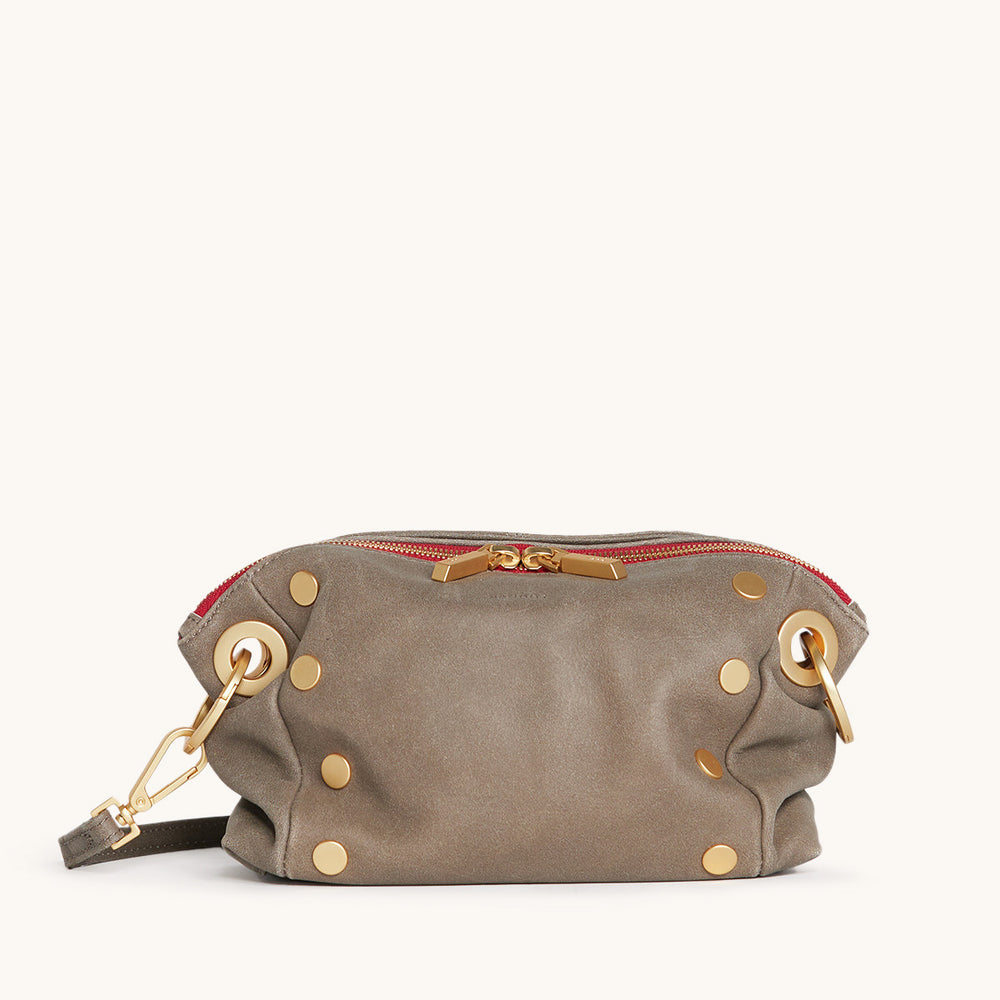 Hammitt | Women's Daniel Crossbody Clutch - Pewter / Brushed Gold Red Zip