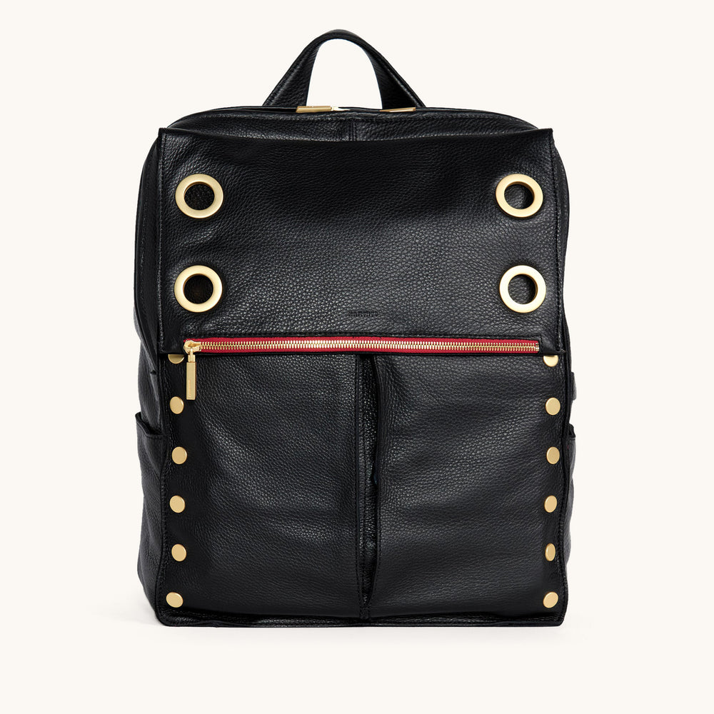 Hammitt | Women's Montana Backpack - Black / Brushed Gold Red Zip