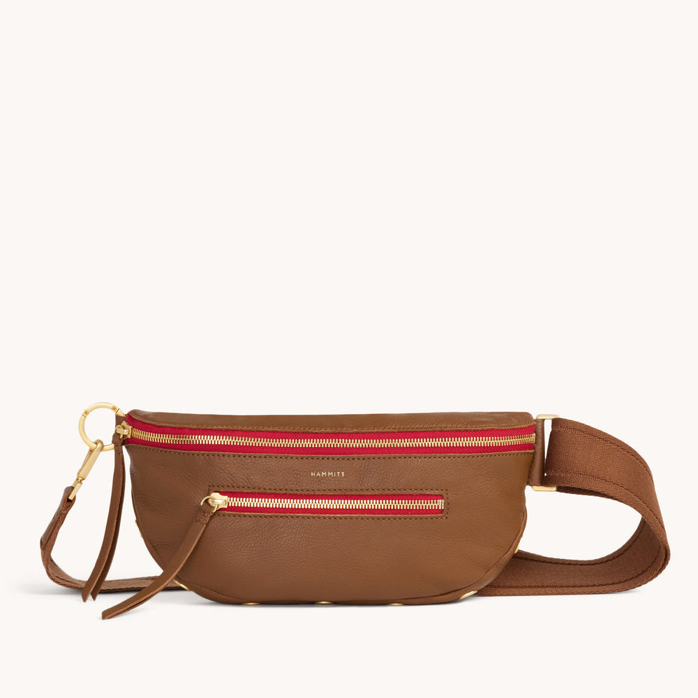 Hammitt | Women's Charles Crossbody Med - Mahogany Pebble / Brushed Gold Red Zip