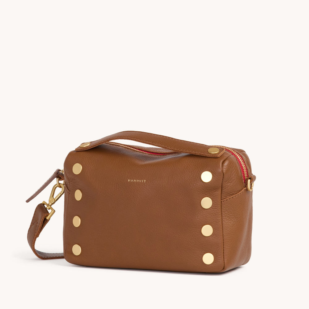 Hammitt | Women's Evan Crossbody Sml - Mahogany Pebble / Brushed Gold Red Zip